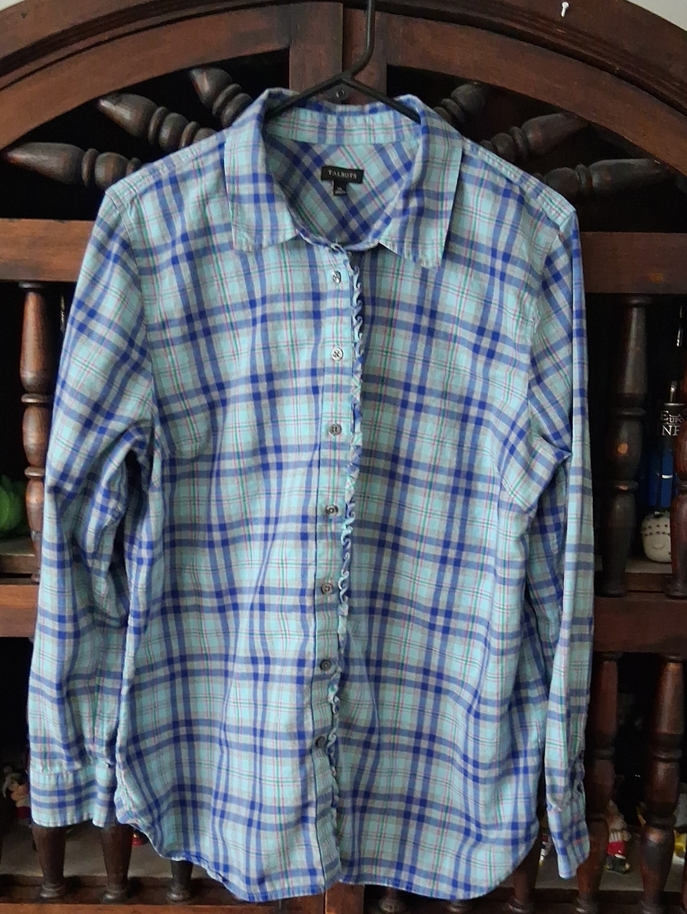 Talbots Plaid Ruffled Button Down Shirt